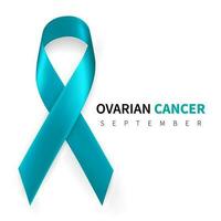 Ovarian Cancer Awareness Month. Realistic Teal ribbon symbol. Medical Design. Vector illustration