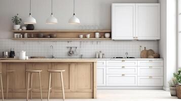 Frame mockup in Scandinavian kitchen interior, 3d render, Bright color. photo