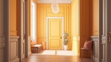 Home mockup, farmhouse hallway interior background. photo