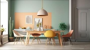 Mock up frame in cozy dining room interior, 3d render. photo
