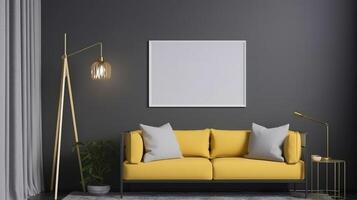 Frame mockup in living room interior background, 3d render, Bright color. photo