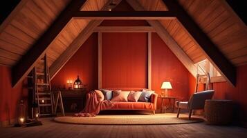 Home mockup, cozy barn interior background, 3d render, Bright color. photo