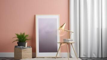 Poster frame mock-up in modern modern home interior background. . photo