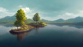 A tree-shaped lake in the midst of healthy and lush nature serving as a metapho. photo