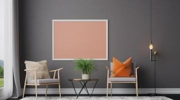 Mock up frame in home interior background, 3d render, Bright color. photo