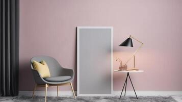 Poster frame mockup in minimalist modern interior background. photo