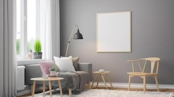 3d render of a blank picture frame in room interior. photo