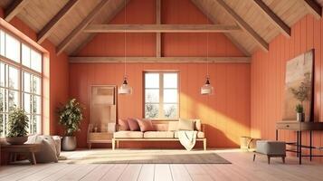 Bedroom attic empty interior modern home mansard. photo