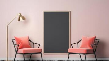 Minimal living room interior design with empty frame. photo