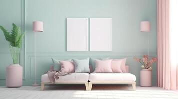 View of room decor made up of frame and plant vase with plate. photo