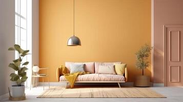 Home mock up, cozy modern interior background, 3d render, Bright color. photo