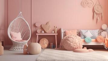 Mockup in interior background, room in light pastel colors. photo