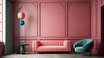 Mockup frames in vintage interior background, 3d render, Bright color. photo