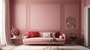 Home mock up, modern feminine living room interior background. photo