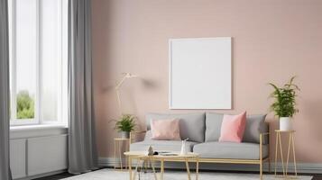Frame mockup in fresh spring living room interior background. photo
