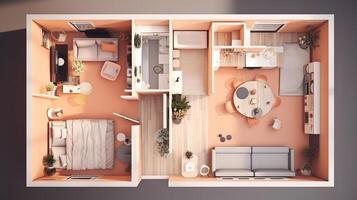 Floor plan of a house top view 3D illustration. photo