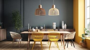 Mock up frame in cozy modern dining room interior. photo