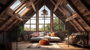 Abandoned attic room with old things. photo