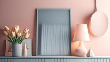 Mock up poster frame interior background, scandinavian style. photo