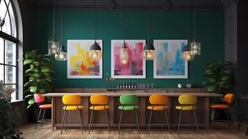 Mock up poster frame in cafe interior background. photo