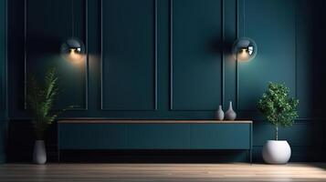 Living room interior in blue modern style. photo