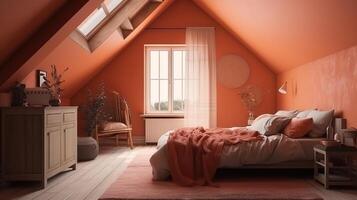 Interior of modern design room with original bed 3d rendering. photo