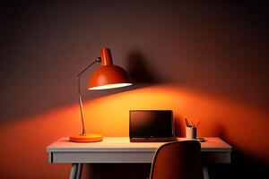 Surprising Desk of free space and lamp, nice color, realistic. photo