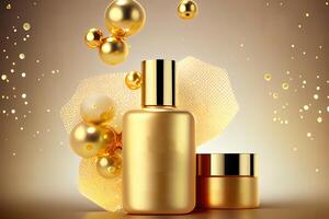 Body oil cosmetics product bottles mockup banner. photo