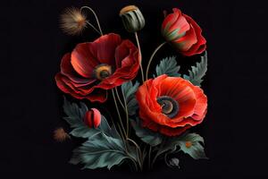 Red poppies on a dark background. photo