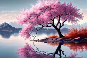 Surprising Cherry Blossom tree, Boston Public Garden. photo