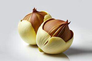 Original dry chestnuts on white background. photo
