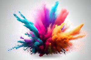 Colored powder explosion on white background. photo