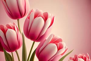 Awesome Pink tulips floral background, Background with copy space, realistic. photo
