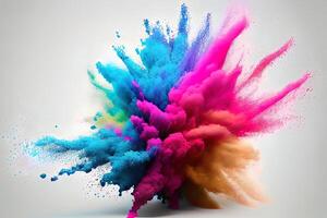 Colored powder explosion on white background. photo