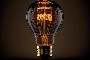 Low glowing electric vintage bulb lamp on dark background. 3d rendering. photo