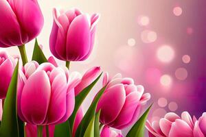 Awesome Pink tulips floral background, Background with copy space, realistic. photo