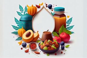 Arabian food composition for ramadan with bread and pastry. photo