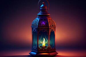 Attractive Arabic lantern with burning candle, nice color. photo
