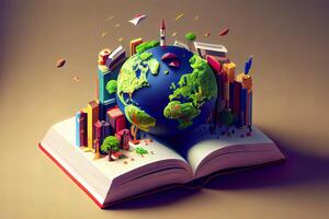 world book day 3d illustration. photo