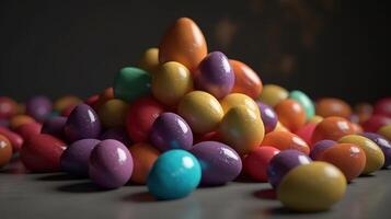 Pile of colorful easter eggs 3d illustration, Bright color. photo