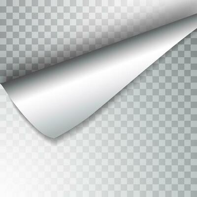 Paper page with curled corner and shadow. Template for your design. Set. Vector illustration