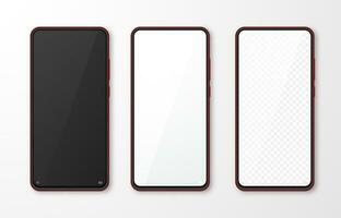 Realistic smartphone mock up set. Mobile phone display isolated on white gray background. 3D template illustration. Vector illustration