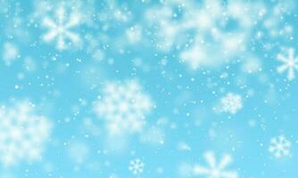 Christmas snow. Falling snowflakes on blue background. Snowfall. Vector illustration