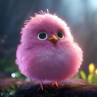 un rosado pájaro con grande ojos generativo ai generado foto