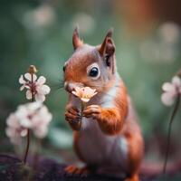 un ardilla con un pequeño cabeza generativo ai generado foto