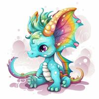 A little dragon with a rainbow horn Generated photo