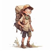 A boy with a backpack and a hat Generated photo