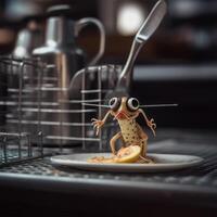 un pequeño insecto con un palillo de dientes generativo ai generado foto