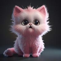 un rosado gato con grande ojos generativo ai generado foto