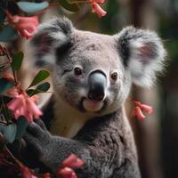 un coala con sus lengua fuera generativo ai generado foto